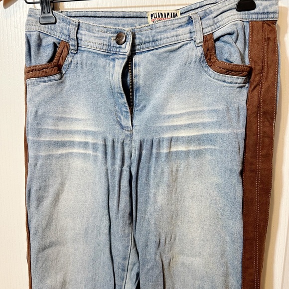 Sharagano Jeans with Brown Suede Accents on Leg and Pockets - Picture 3 of 5